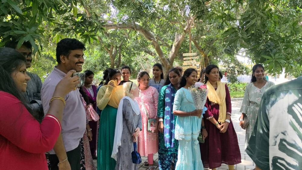 Students and staff of Thaaikarangal Charitable Trust enjoying a joyful group interaction during the Hanu Reddy Mango Festival 2026, surrounded by mango trees and the natural farm setting at Hanu Reddy Raghava Farms, Chennai. Students and staff of Thaaikarangal Charitable Trust enjoying a joyful group interaction during the Hanu Reddy Mango Festival 2026, surrounded by mango trees and the natural farm setting at Hanu Reddy Raghava Farms, Chennai.
