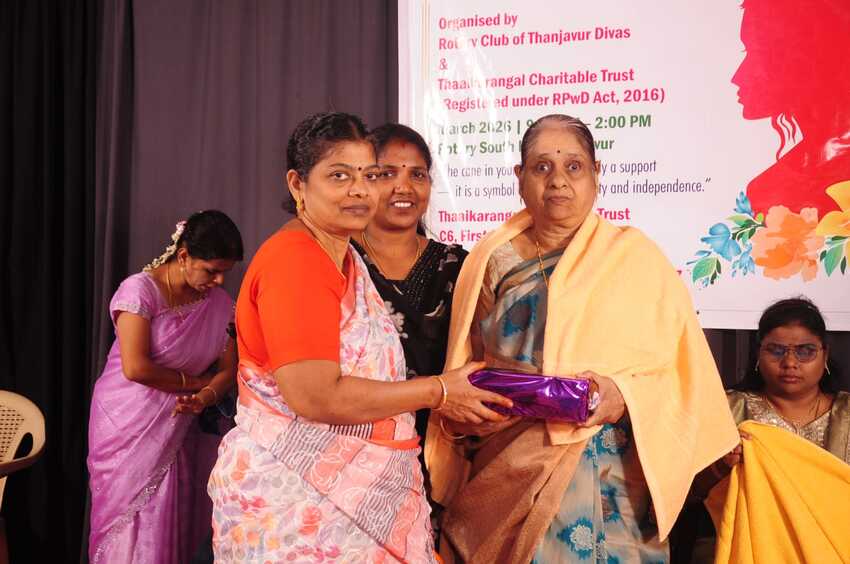 Senior guest being honoured with a shawl and gift during the International Women’s Day Celebration 2026, recognising contributions and support for empowering visually impaired women Senior guest being honoured with a shawl and gift during the International Women’s Day Celebration 2026, recognising contributions and support for empowering visually impaired women